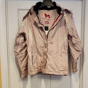 Marker Brand Women's Light Pink Hooded Ski Jacket With Floral Accents